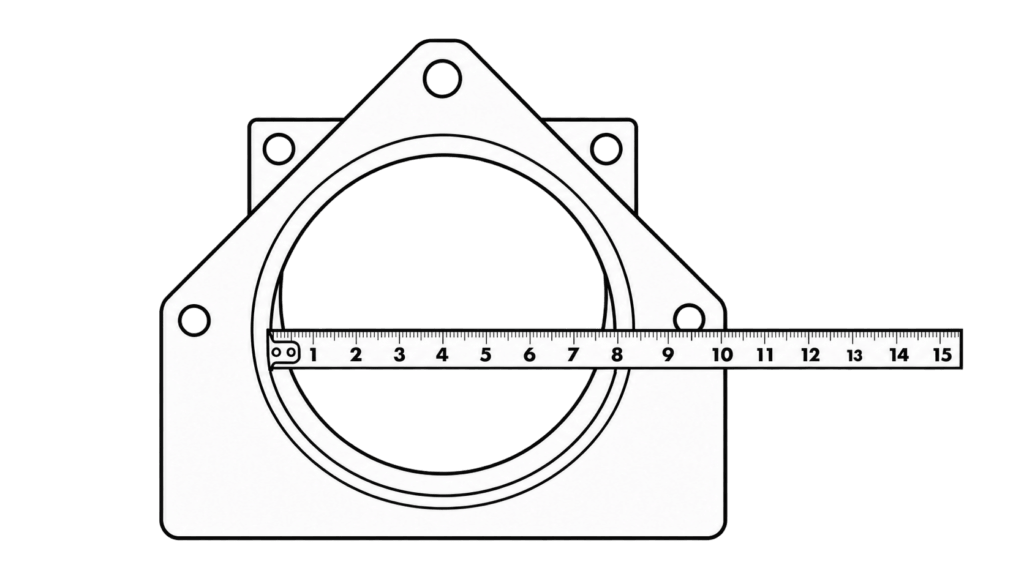 8-inch tube opening with a measuring tape across the inside.